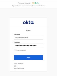Okta SSO login Screen