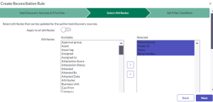 Choosing the attributes for which the rule will be applicable
