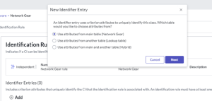 Choosing the table which contains the identifier entry attributes